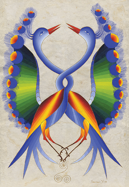Peacocks Intertwined