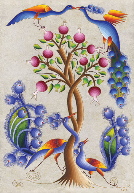 Peacocks and Pomegranate Tree