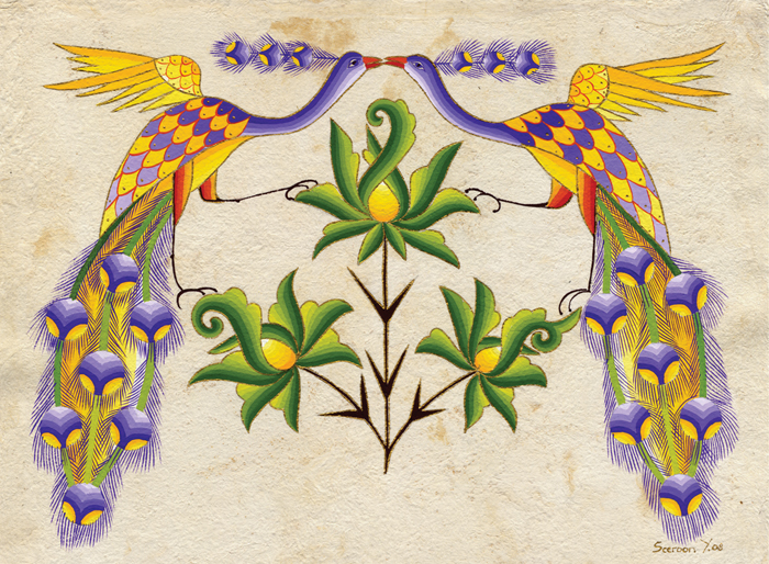 Peacocks and Flowers